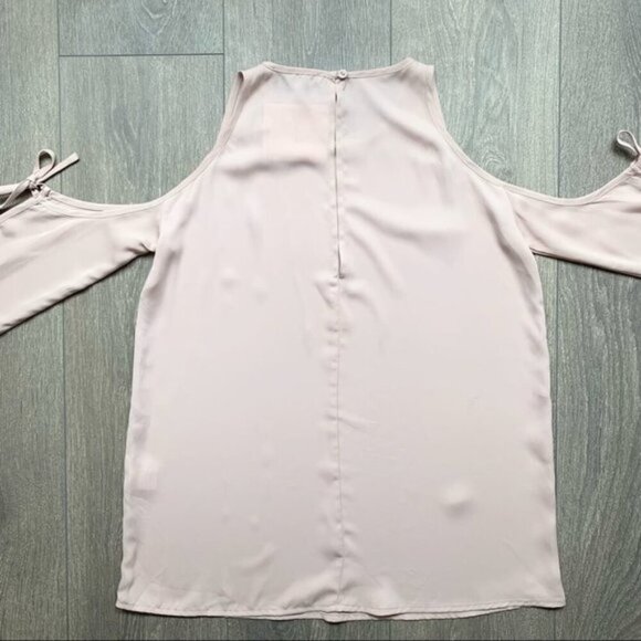 Revolve L'Academie Cold Shoulder Tie Long  Sleeve Blouse Taupe Pink Long Sleeve - Picture 12 of 16